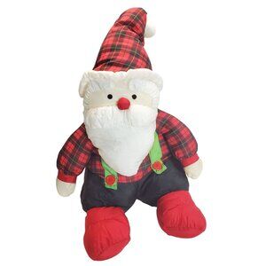 Santa Claus Plush Doll 19" Tartan Plaid Hat & Suspenders Parachute Fabric